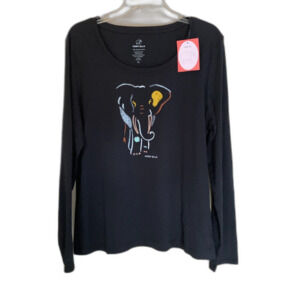 IVORY ELLA black long sleeve top with elephant graphic Womens size XL
